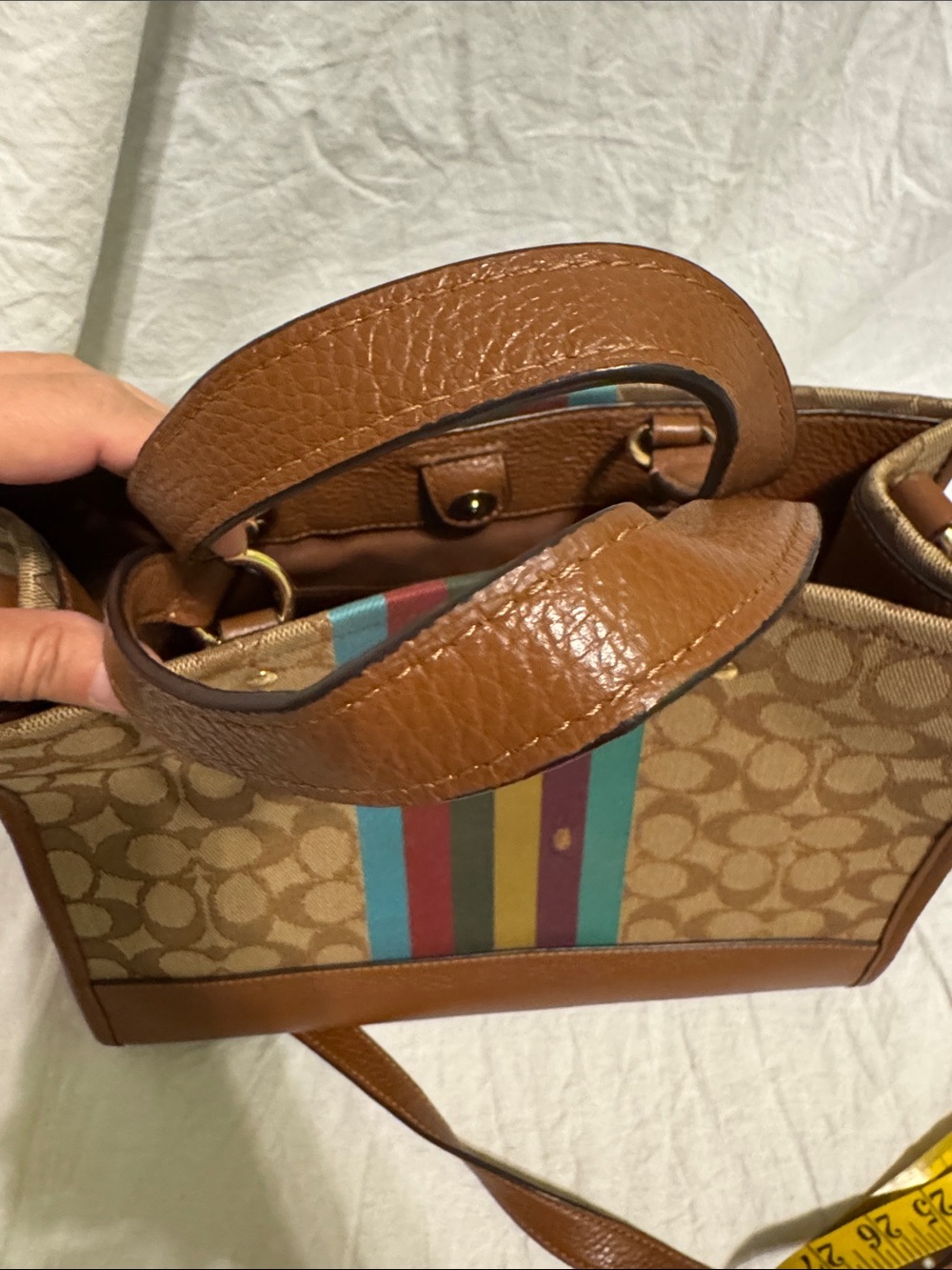 Coach Brown Signature Tote with Multicolor Center Stripe - Picture 9 of 9